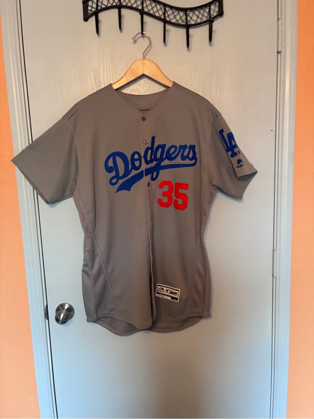 Los Angeles Dodgers Bellenger Gray Baseball Jersey with Blue LA Logo